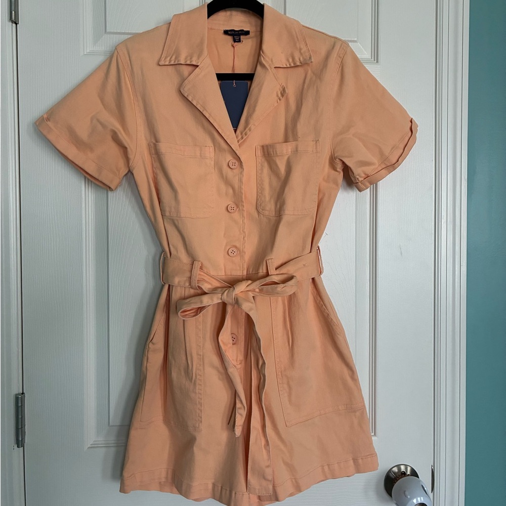 Skies Are Blue Peach Button-Up Romper